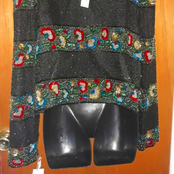 Sequins Laurence Kazar beaded vintage top - Picture 8 of 13